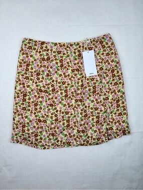 MBG Mango Lucy Mini Skirt Womens XS Ivory Floral Boho Cottagecore Lined Zip